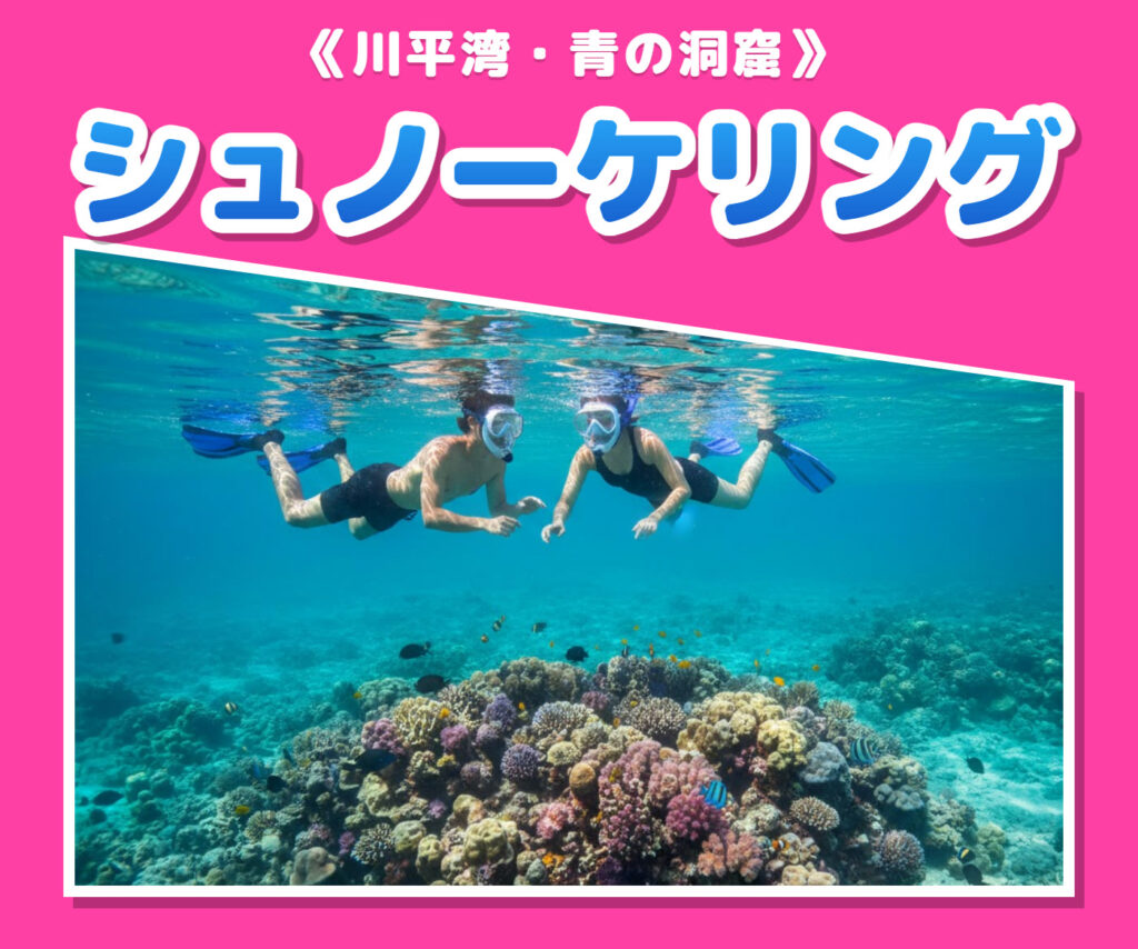 サンゴの上を泳ぐシュノーケルツアーの参加者